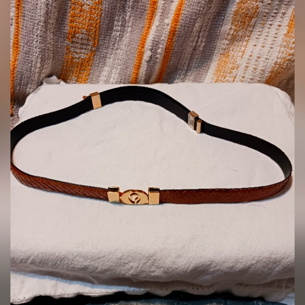 Herraje Banado Oro 24Kts Gold Plated Tan Snake Skin Leather Adjustable Vtg Belt